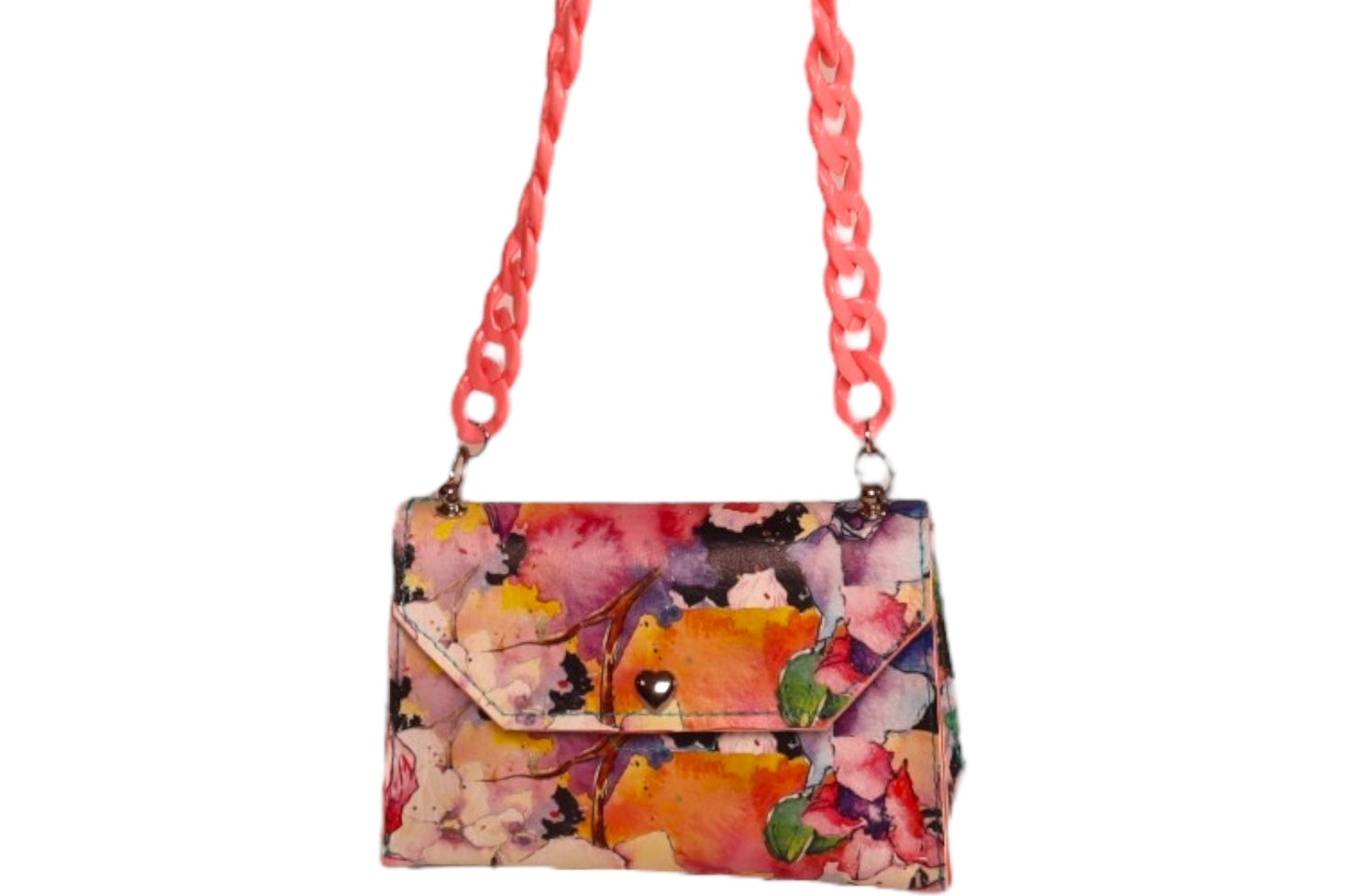 Handmade floral water color faux leather kids crossbody