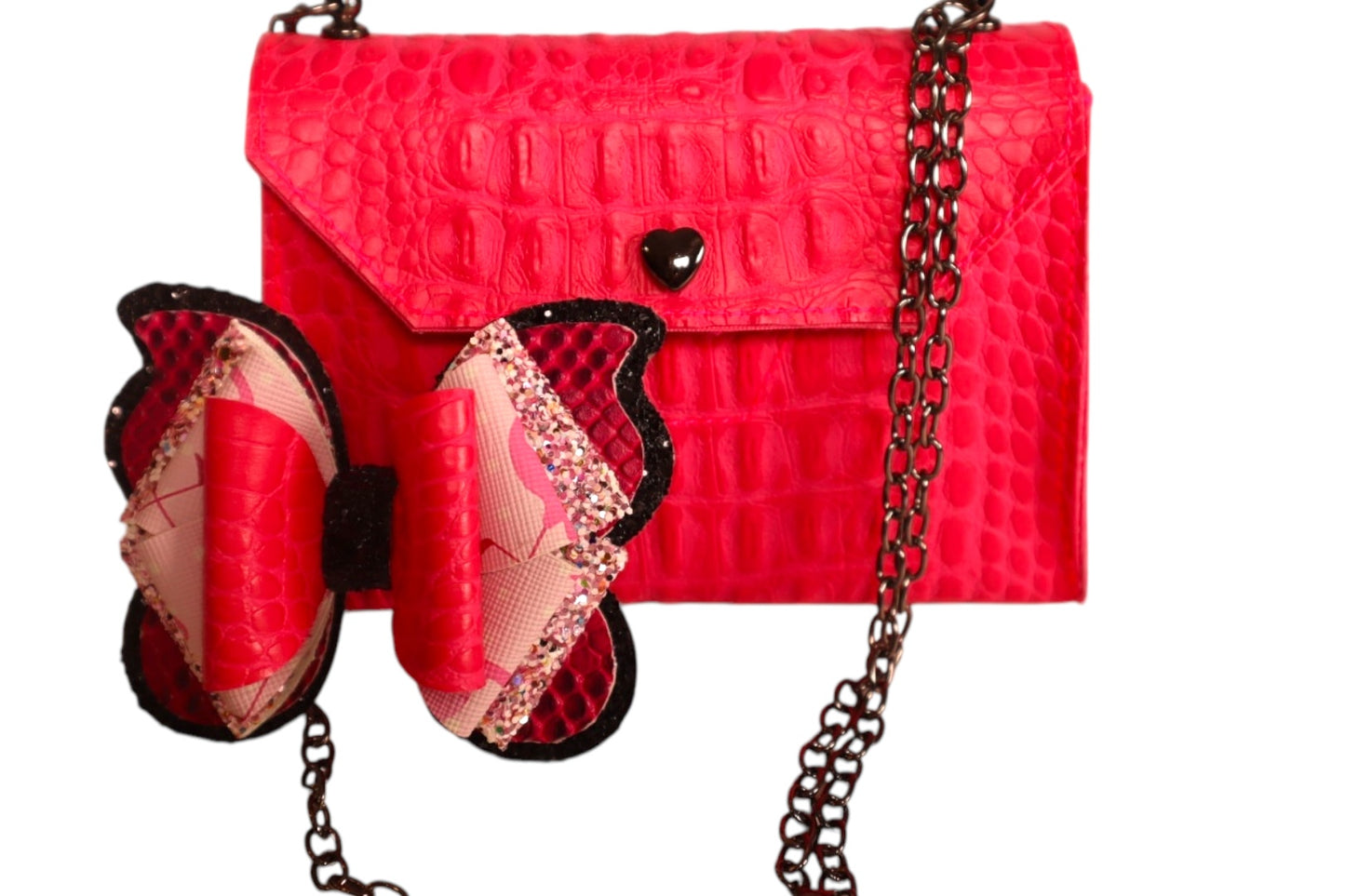 Handmade pink faux snake skin kids crossbody clutch