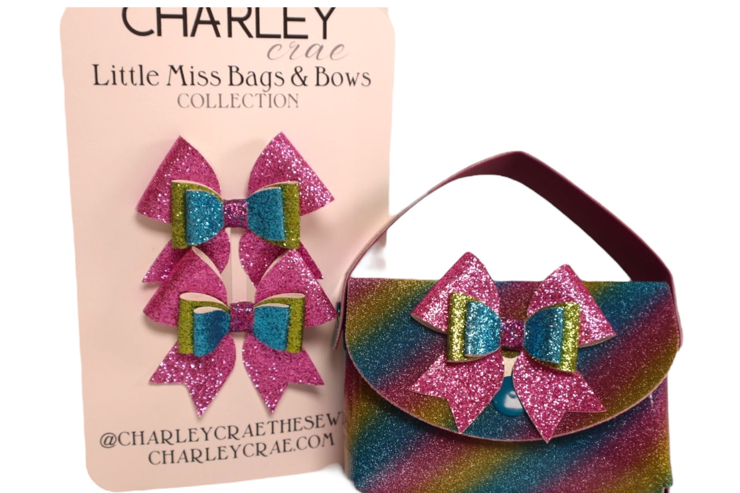 Handmade tiny toddler handbag with matching pigtail bows