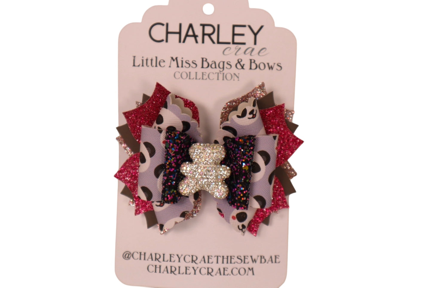 Handmade 4” sparkly bear Triple Scoop hair bow