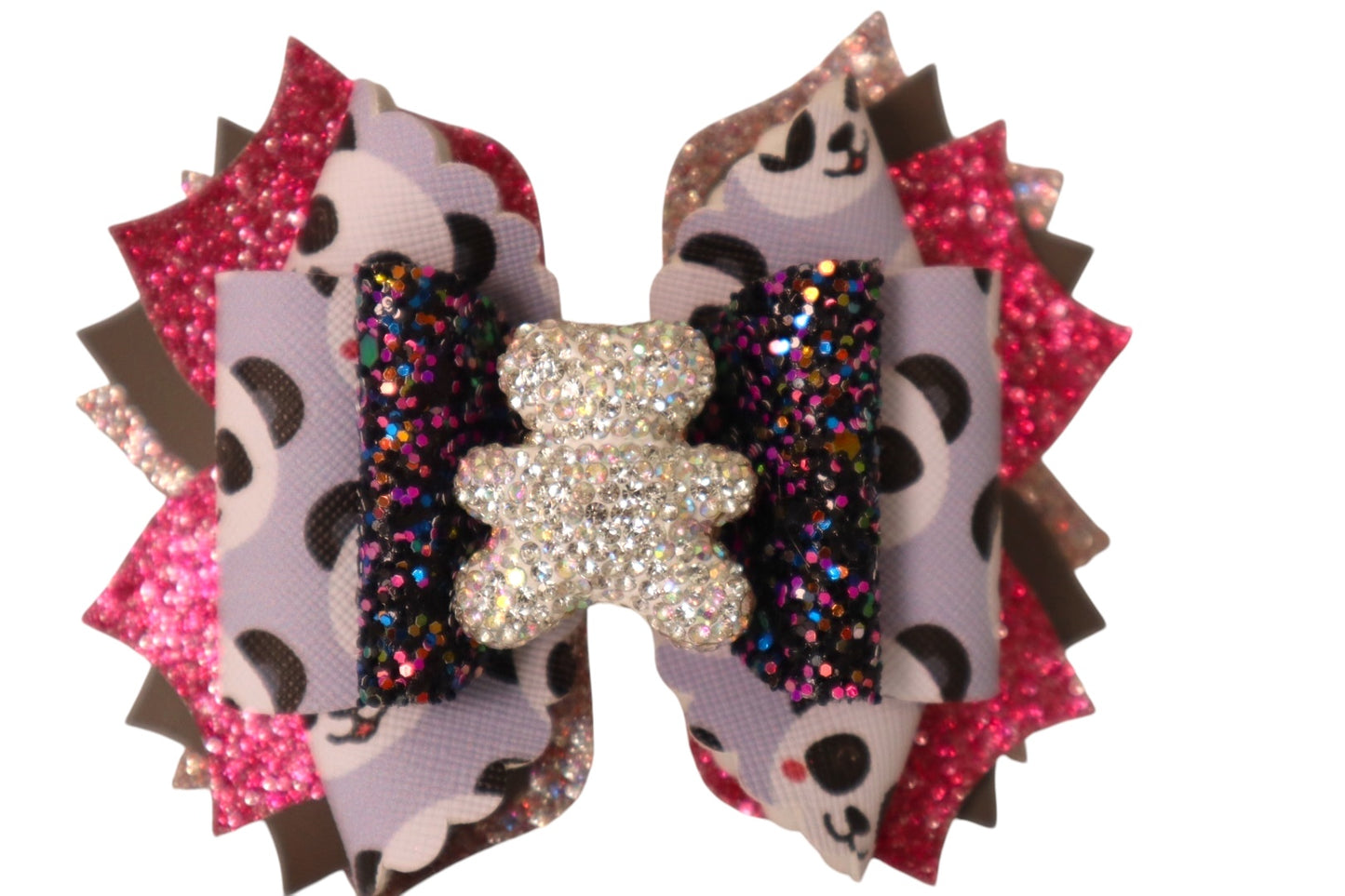 Handmade 4” sparkly bear Triple Scoop hair bow