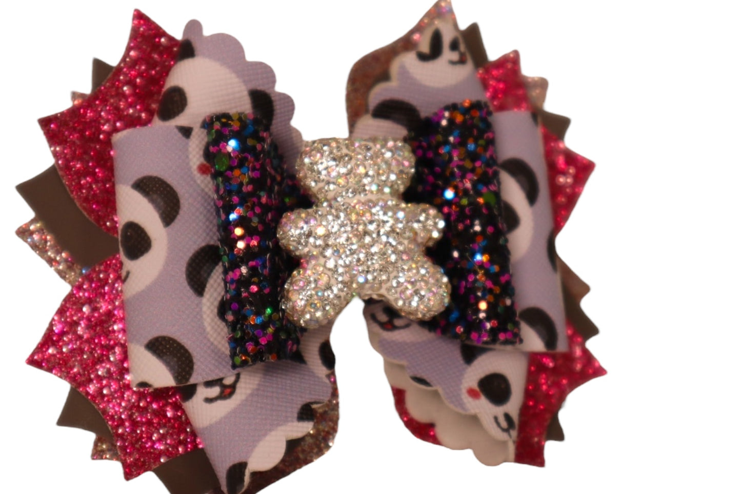Handmade 4” sparkly bear Triple Scoop hair bow