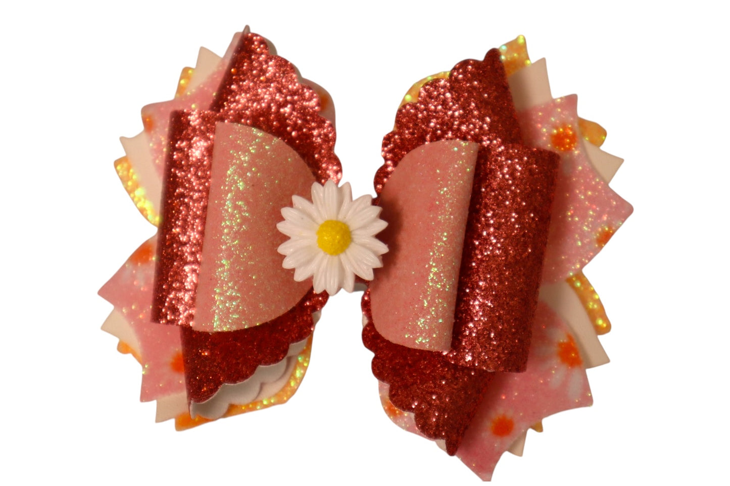 Handmade 4” sunflower Triple Scoop hair bow