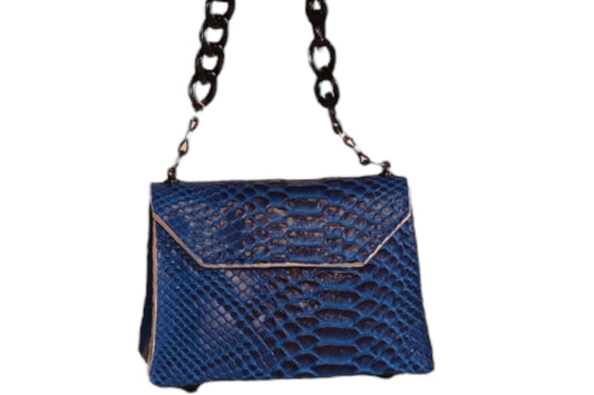 Electric blue faux snake skin handmade kids crossbody clutch