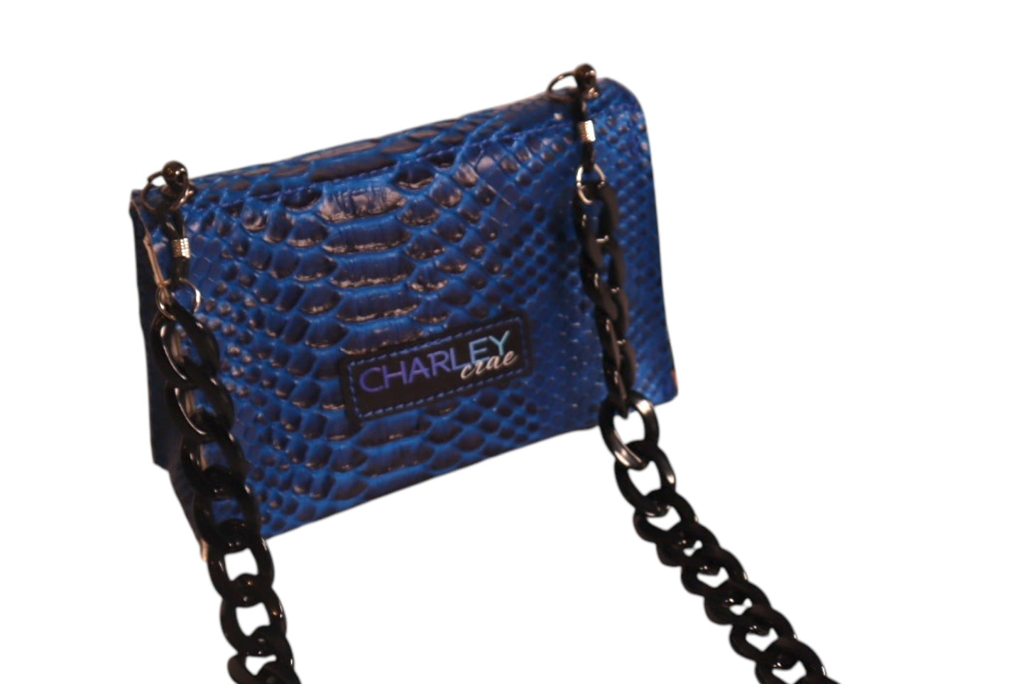 Electric blue faux snake skin handmade kids crossbody clutch