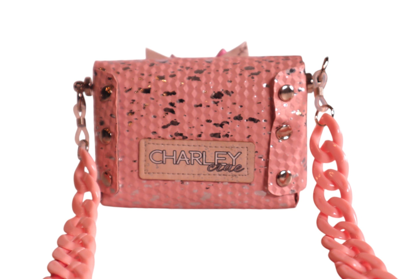 Tiny pink child’s handmade crossbody bag with 2 matching pigtail bows