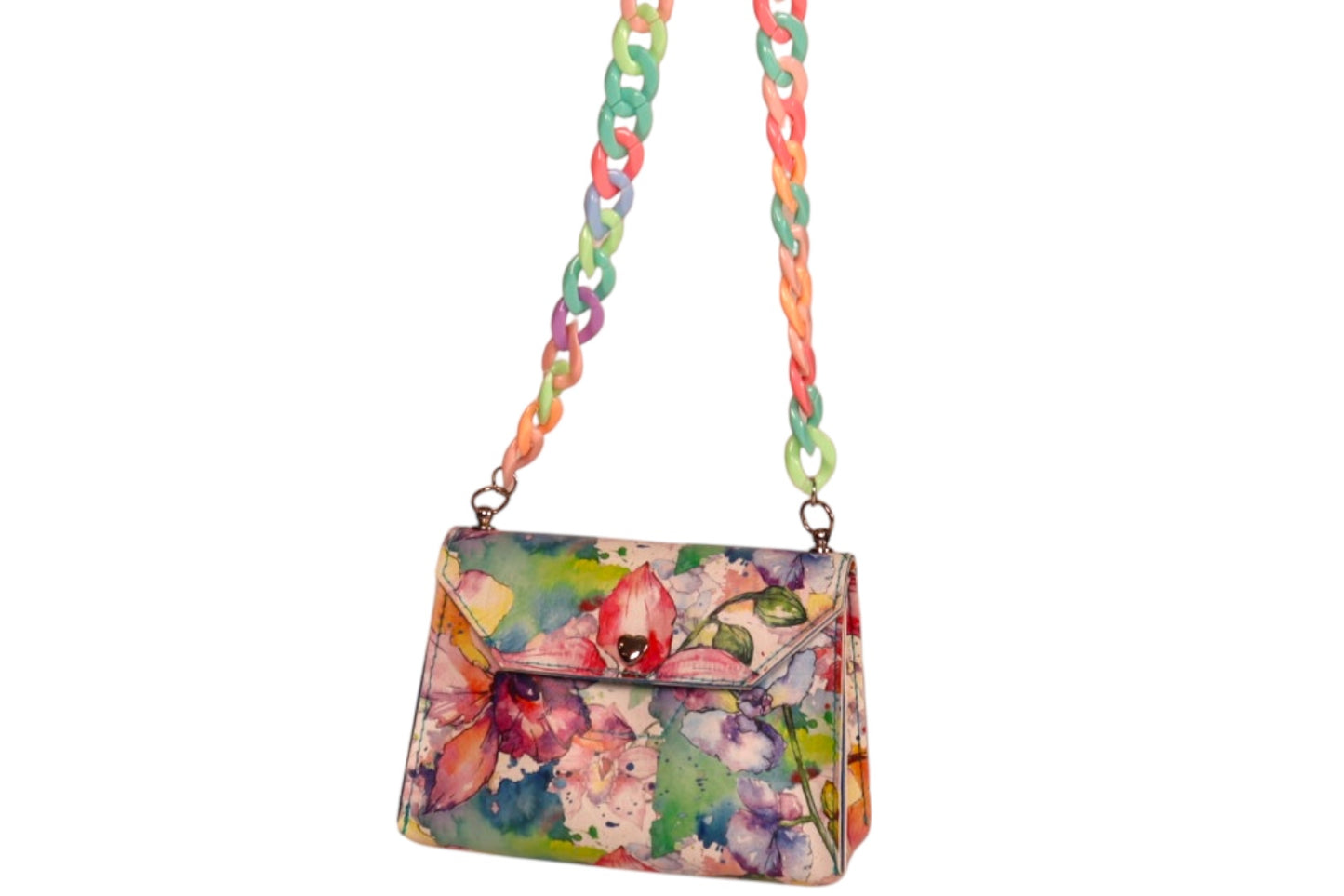 Handmade floral water color faux leather kids crossbody