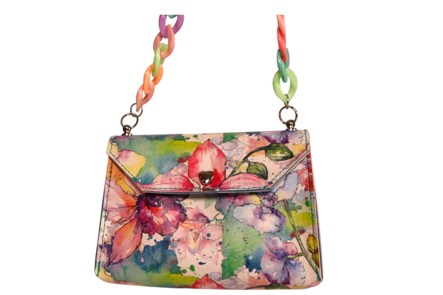 Handmade floral water color faux leather kids crossbody