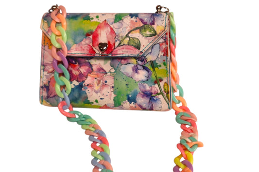 Handmade floral water color faux leather kids crossbody