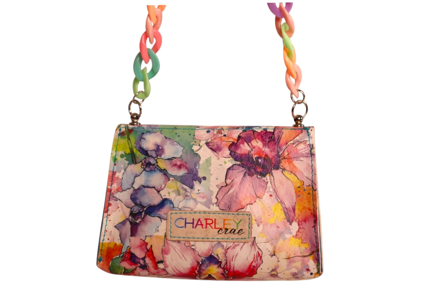 Handmade floral water color faux leather kids crossbody