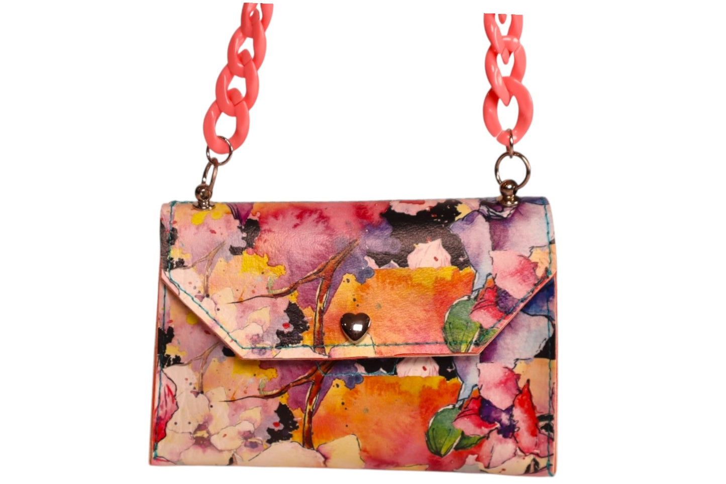 Handmade floral water color faux leather kids crossbody