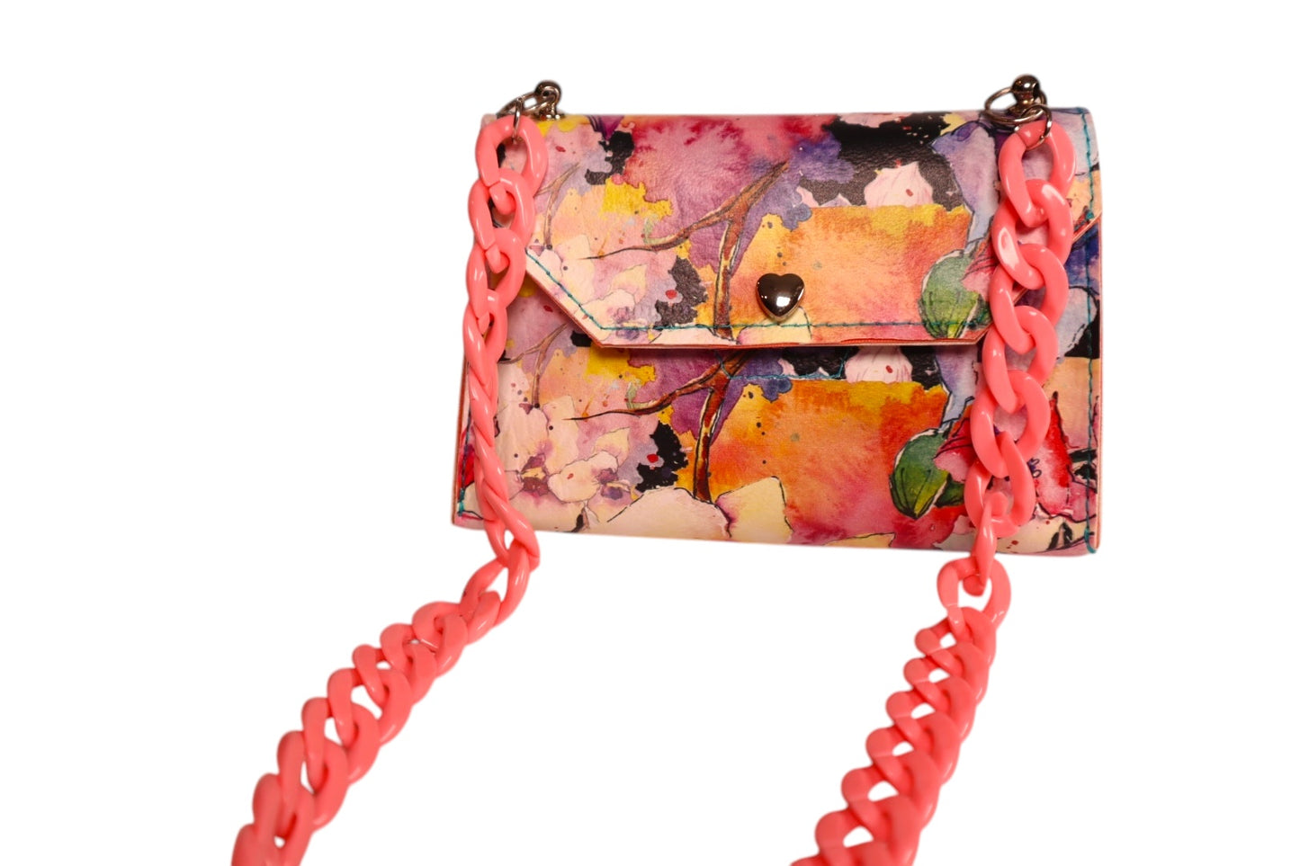 Handmade floral water color faux leather kids crossbody