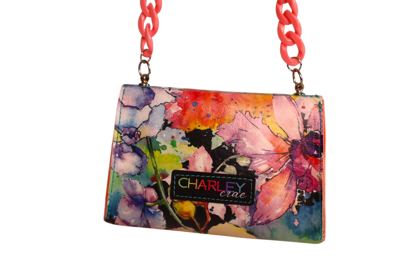Handmade floral water color faux leather kids crossbody