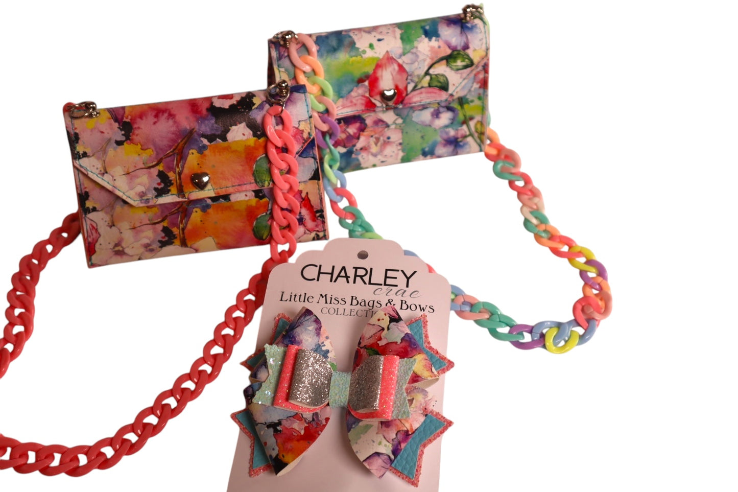 Handmade floral water color faux leather kids crossbody