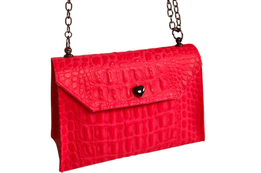 Handmade pink faux snake skin kids crossbody clutch