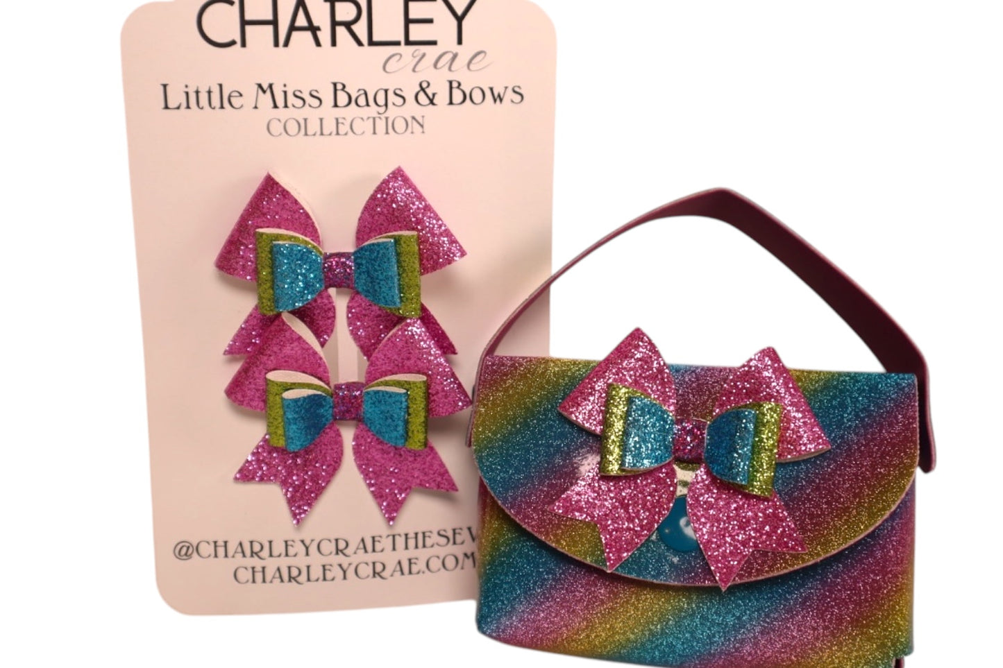 Handmade tiny toddler handbag with matching pigtail bows