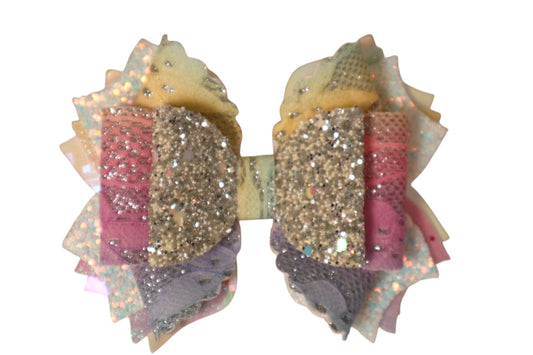 Handmade rainbow glitter Triple Scoop Bow