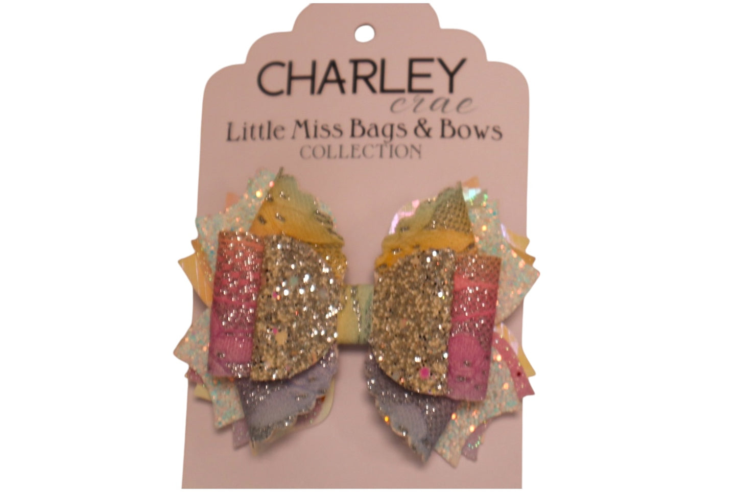 Handmade rainbow glitter Triple Scoop Bow