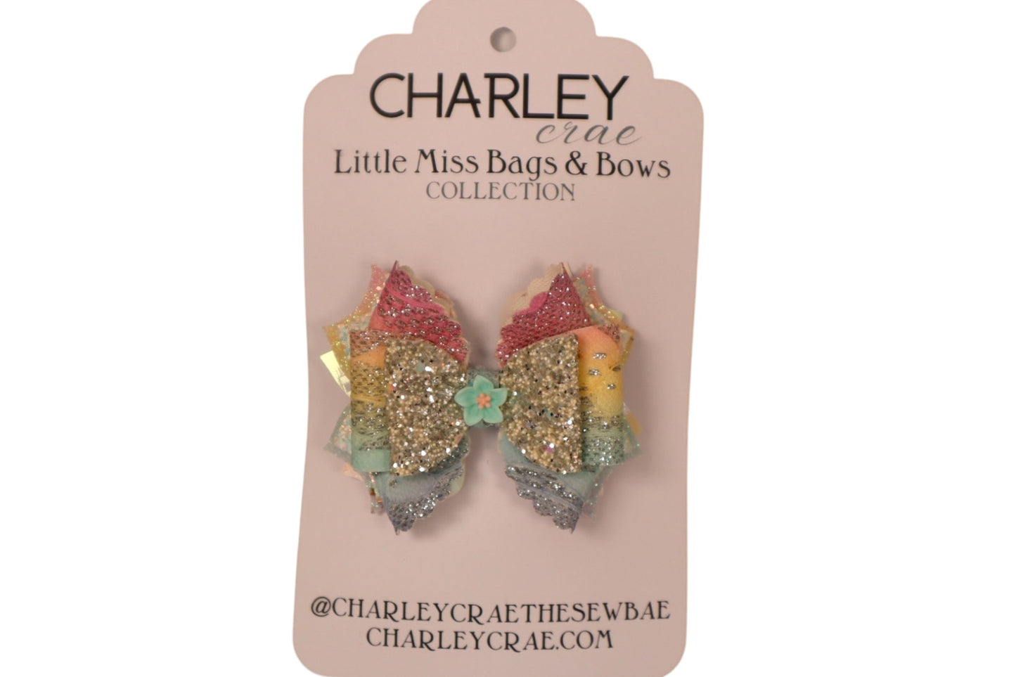 Handmade rainbow glitter Triple Scoop Bow