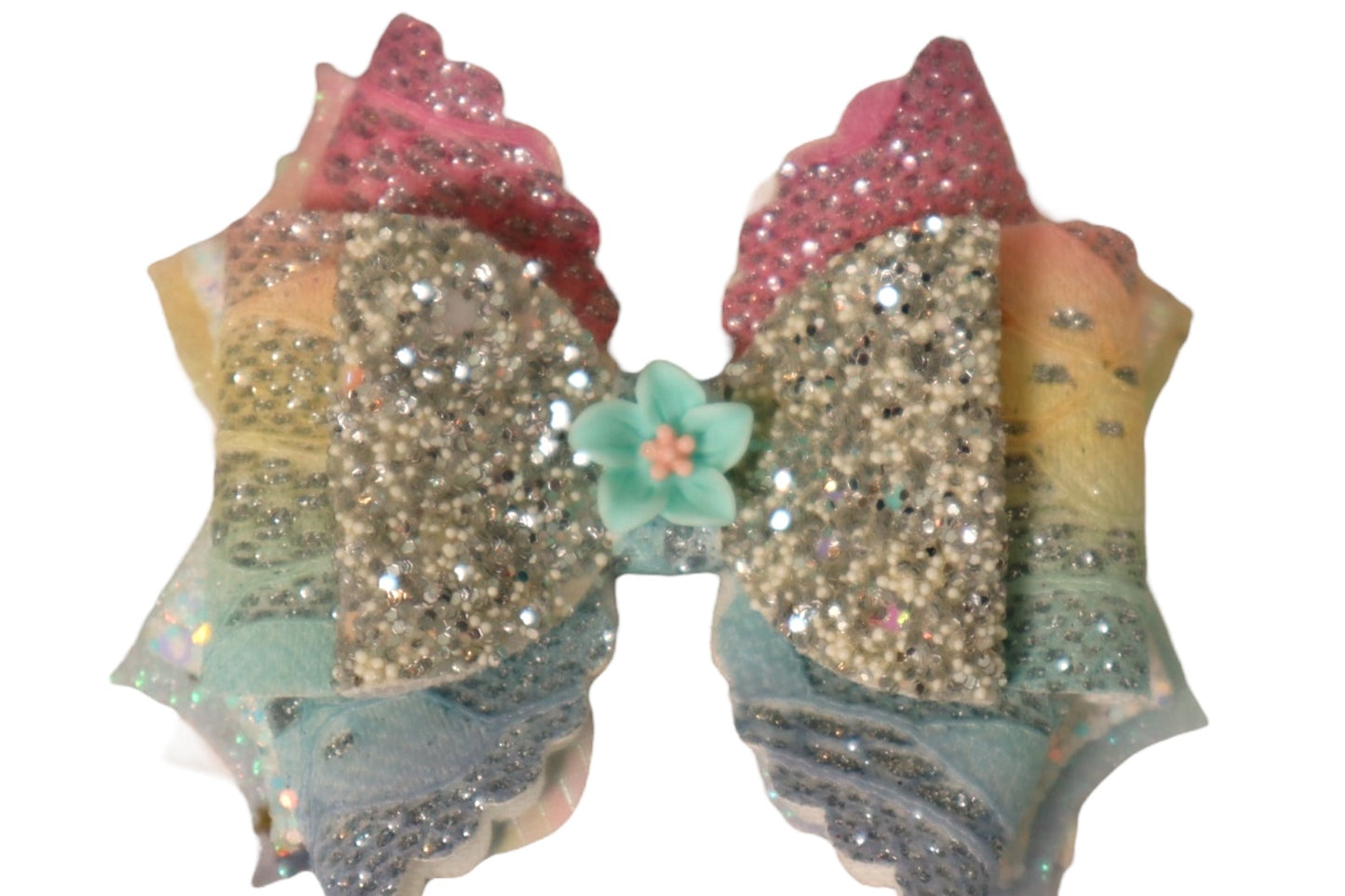 Handmade rainbow glitter Triple Scoop Bow