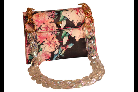 Handmade navy and pink floral toddler/kid handbag