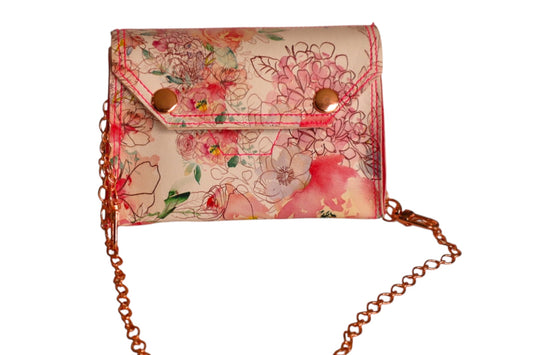Handmade pink floral faux leather kids crossbody toddler crossbody bag