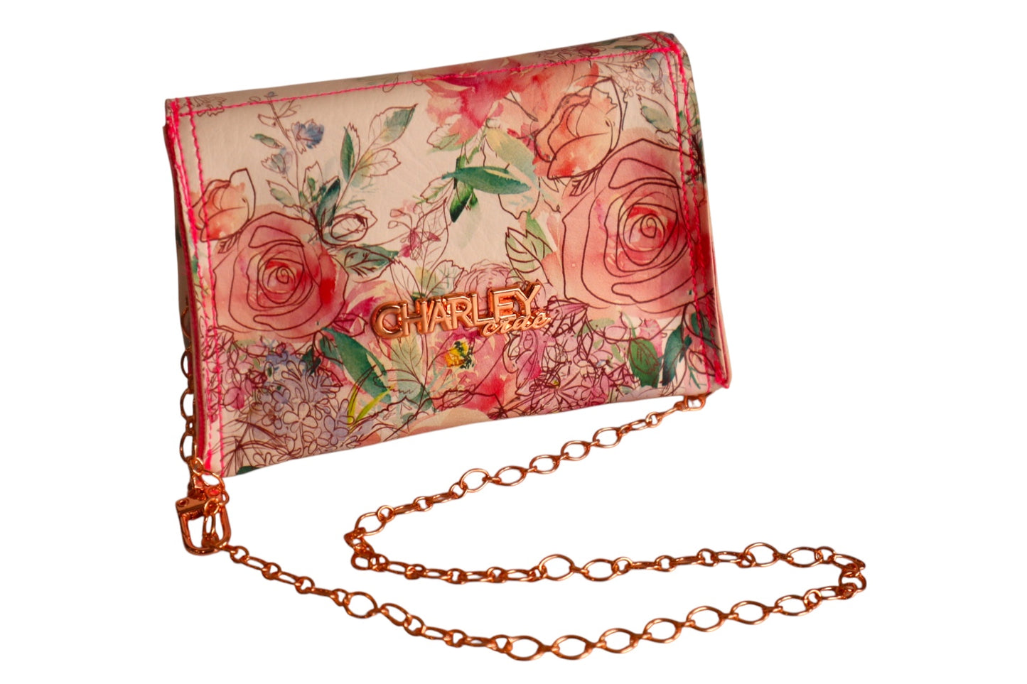 Handmade pink floral faux leather kids crossbody toddler crossbody bag