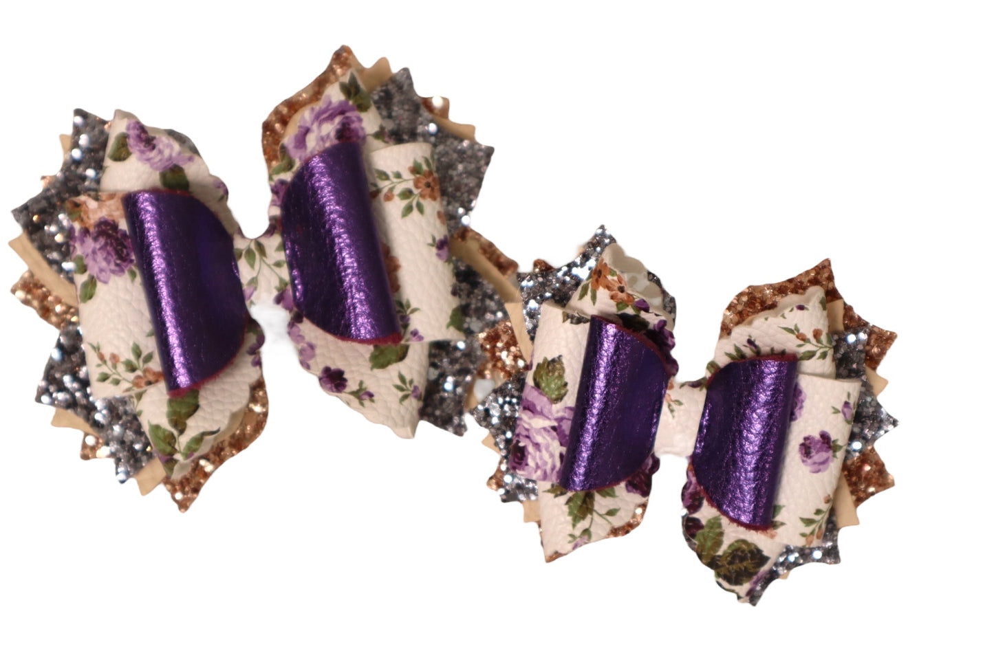 Handmade purple and floral Triple Scoop hair bow