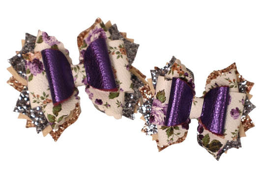 Handmade purple and floral Triple Scoop hair bow