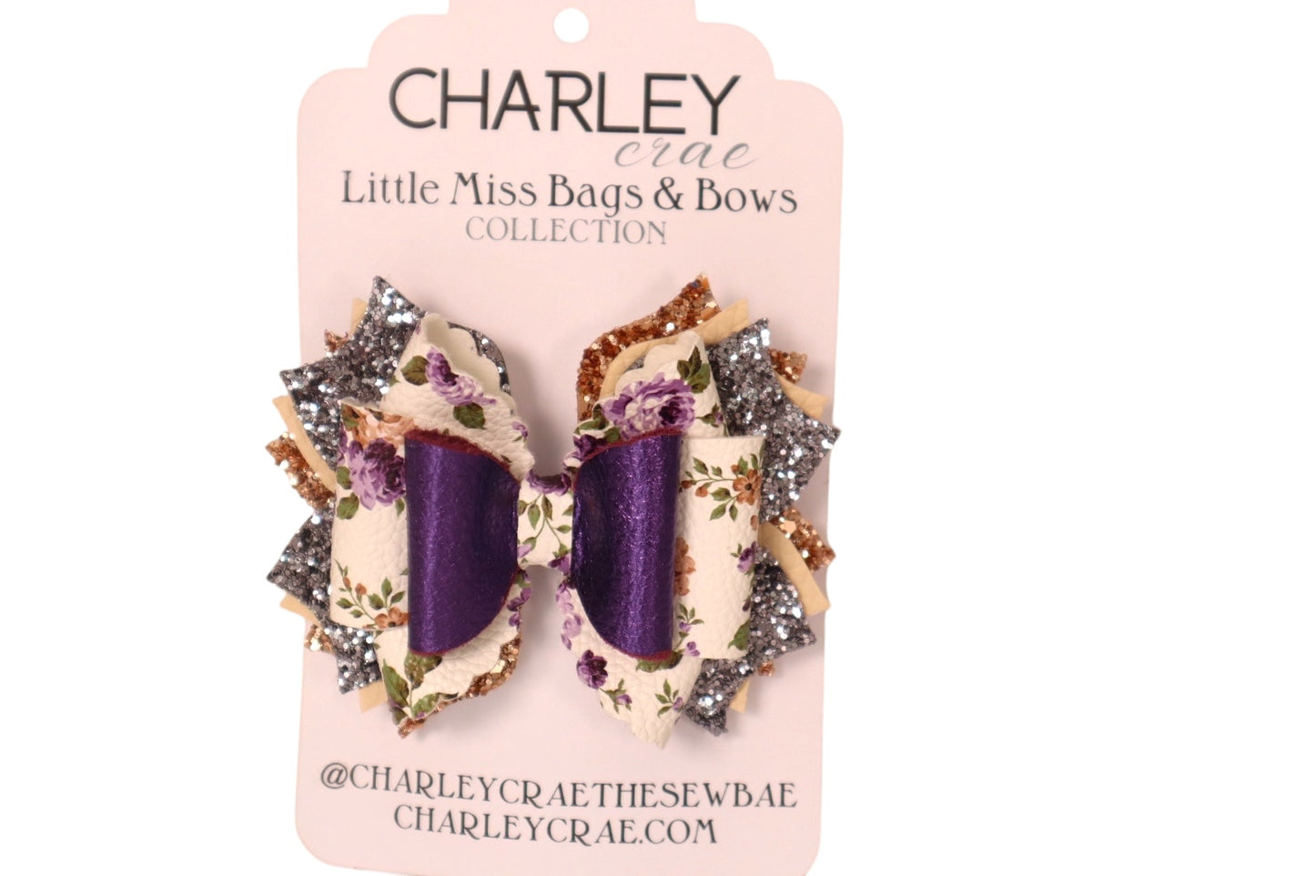 Handmade purple and floral Triple Scoop hair bow