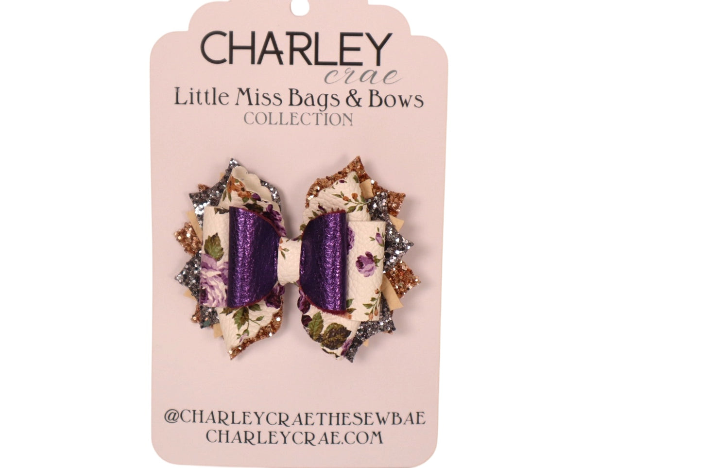 Handmade purple and floral Triple Scoop hair bow