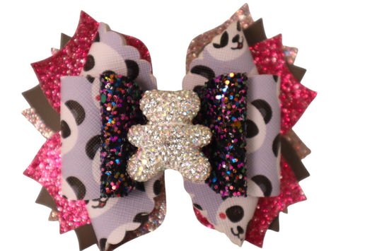 Handmade 4” sparkly bear Triple Scoop hair bow