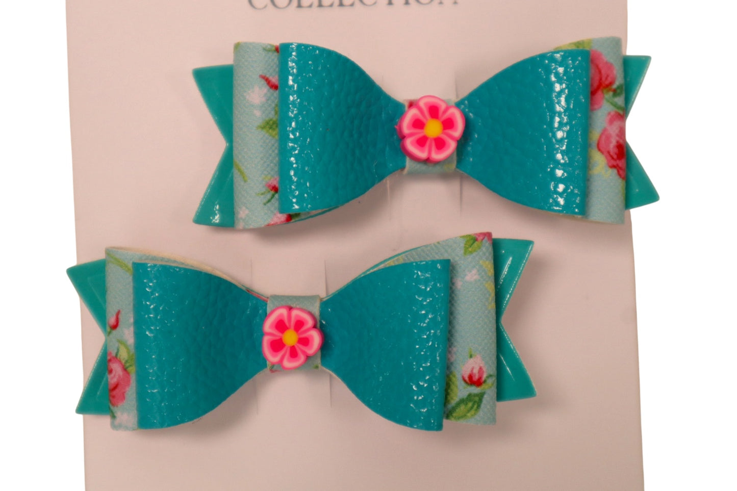 Handmade turquoise pigtail hair bows