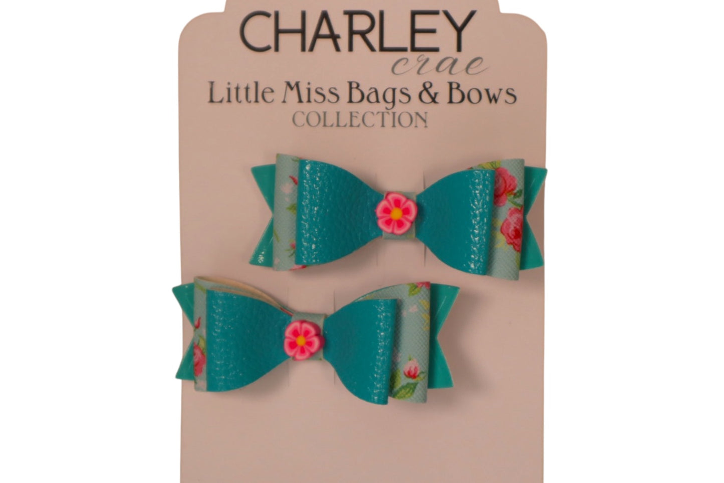 Handmade turquoise pigtail hair bows