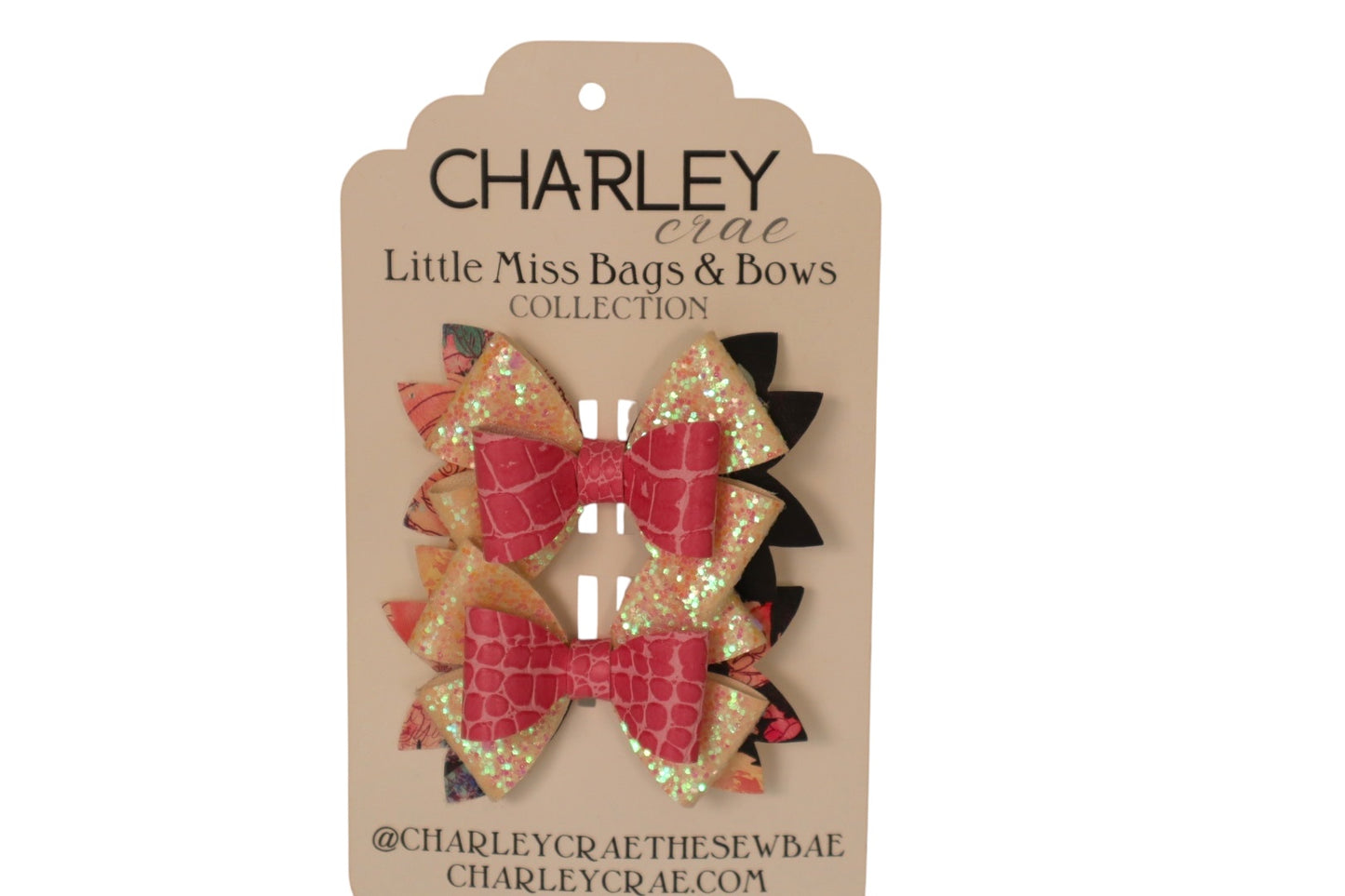 Handmade pink faux crocodile skin pigtail hair bows