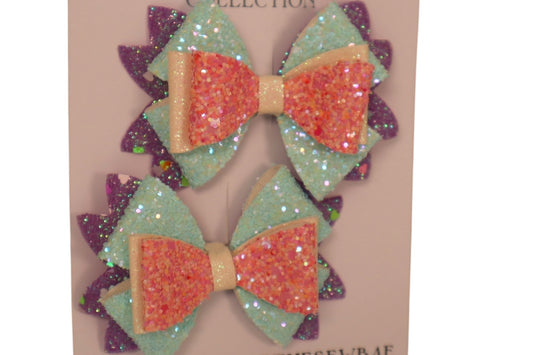 Handmade glitter pigtail hair bows