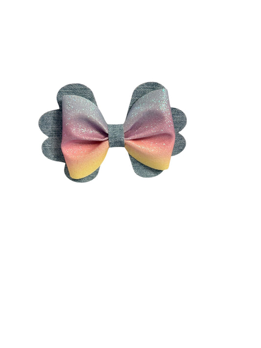 5” rainbow sparkle scalloped pinch bow