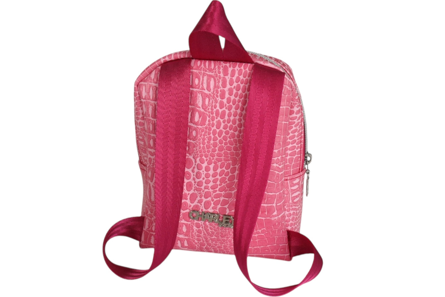Pink faux leather handmade toddler backpack with bow accent